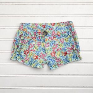RUFFLE BUTTS EUC Girls Colorful Floral Ruffle Elastic Waist Pull On Shorts